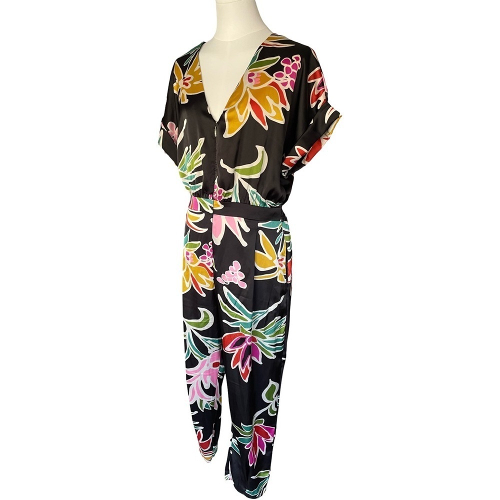 Zara Black Floral Print Satin Jumpsuit Women’s Large - Picture 6 of 16